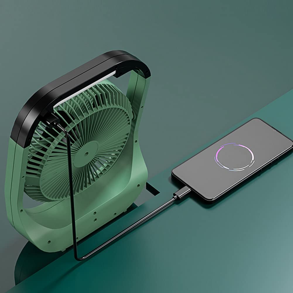 Ventilador de Escritorio USB 10000MAh Ventilador con BateríA Recargable Ventilador de Mesa de 4 Velocidades Ventilador de Camping de 8 Pulgadas Luz LED de RotacióN de 180°