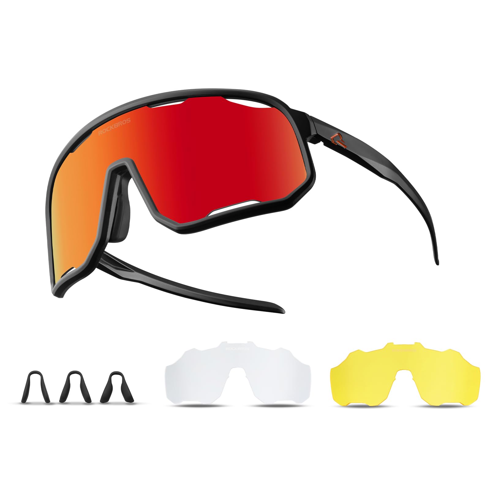 ROCKBROS Polarized Cycling Sunglasses for Men and Women with 3 Interchangeable Lenses, UV400 Sports Glasses with Lightweight TR90 Frame for Cycling, Running, Hiking and Outdoor Activities