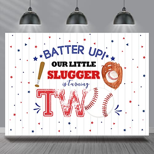 Image of Rsuuinu Baseball Happy 2nd Birthday Backdrop Rustic White Sports Kids Boys Birthday Party Photography Background Batter Up Birthday Decorations Banner Supplies Photo Booth Studio Props 7x5ft