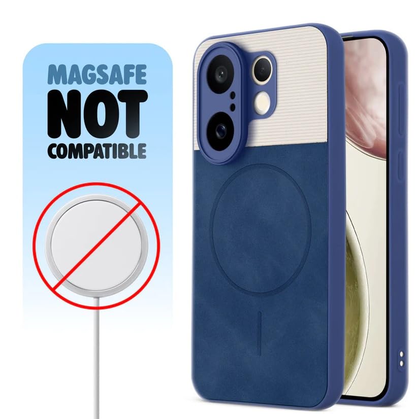 Image of Bintage CASE Mac Safe Design Hard Light Weight Back Case | Soft Border Camera Protect | Dual PU Leather Finish Back Cover Compatible for Vivo X200 FE 5G - White & Blue