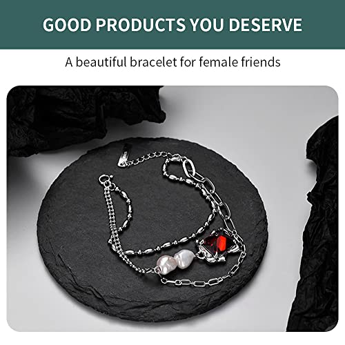 Women Baroque Pearls Handmade 925 Sterling Silver Bracelets Ruby Link Bracelet Fashion Personality Jewelry Gift For Girls Silver #TOP3