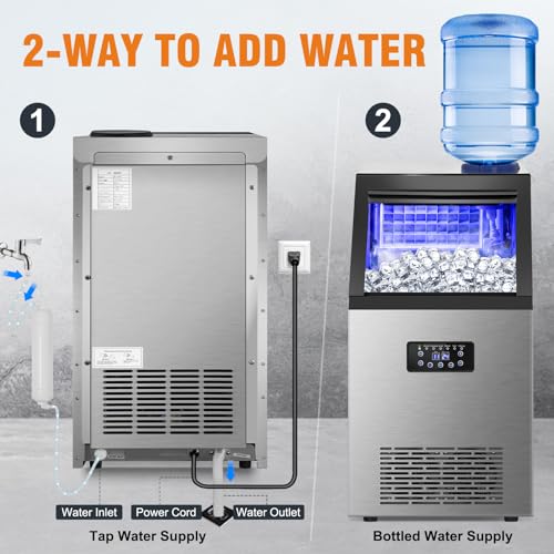Image of Commercial Ice Maker 120LBS /24H, Stainless Steel Freestanding Ice Maker Machine 30LBS Storage Bin, Auto Clean Under Counter ice Machine for Home, Restaurant, Bar, Hotel, Store
