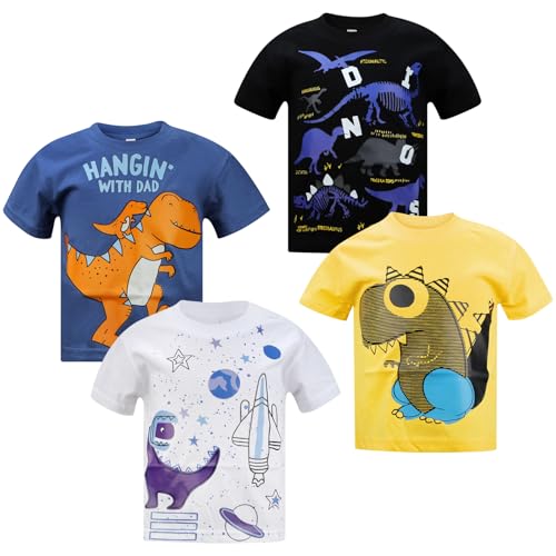Image of DEEKEY Toddler Boys Shirts Short-Sleeve Little Kids t Shirts Boys' Tops, Tees & Shirts Graphic TEE Age for 2-7 Years 4-Pack