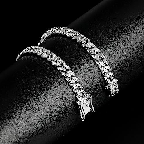 Gemsme 6/8/10/12MM Miami Cuban Link Bracelet for Men Women, 18K White Gold Plated Full Cubic Zirconia Iced Out Curb Chains Bling Hip Hop Link Bracelet Jewelry2