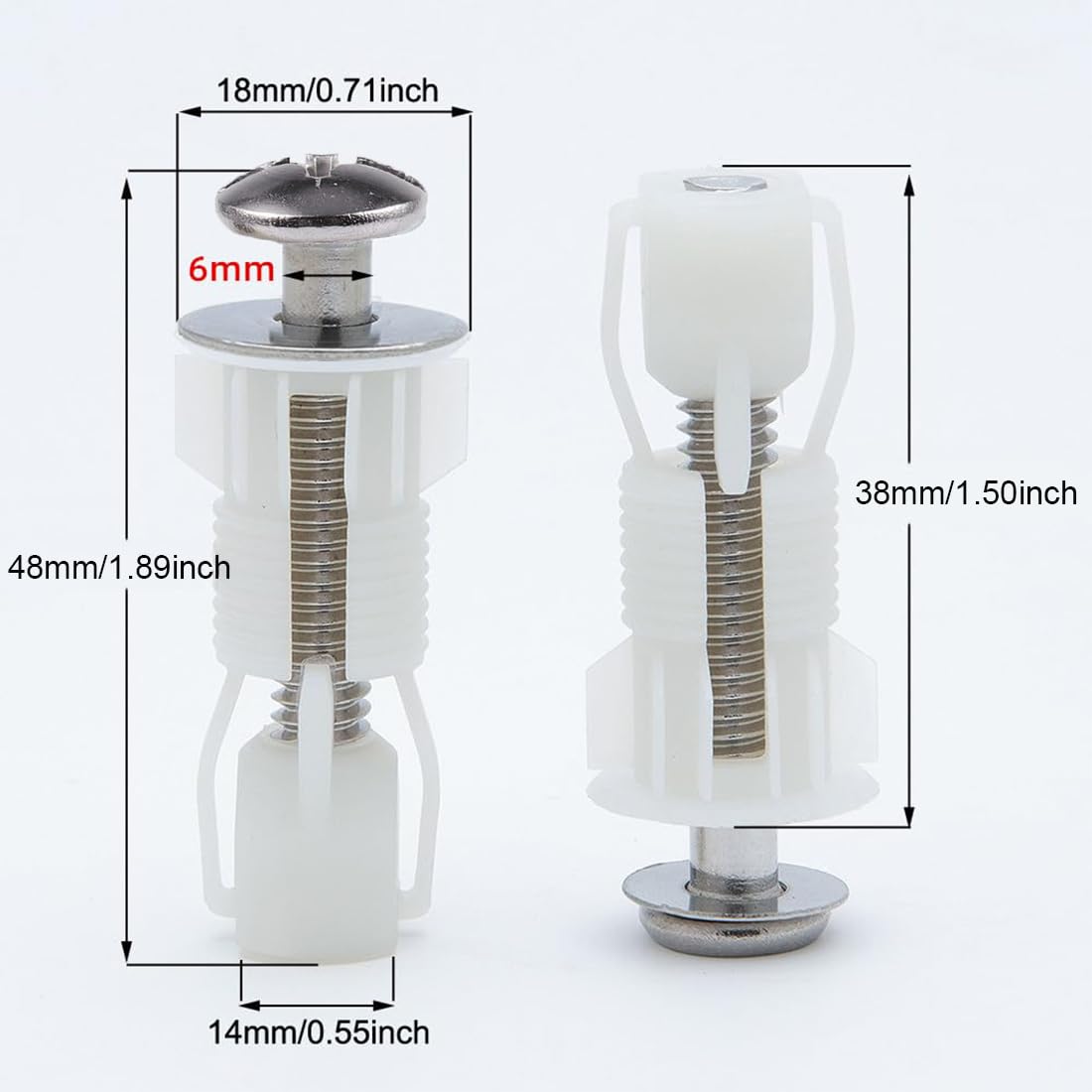 Set Fissaggio Per Sedile WC - 2 Pezzi Con Dadi In Gomma E Viti In Acciaio Inox - Accessorio Di Montaggio Tavoletta Universale - 3