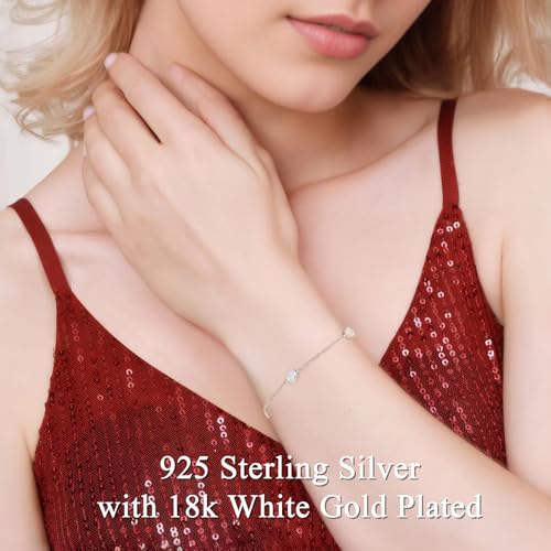 Adjustable Moissanite Station Bracelet for Women, 1.6CT Sterling Silver Women Bezel Bracelets, 6.5"-8" (16.5cm-20cm), Dainty Link Sterling Silver Bracelets for Women with18K White Gold Plated, Fine Jewelry Anniversary Birthday Gifts for Her Wife Girlfriend Mom2