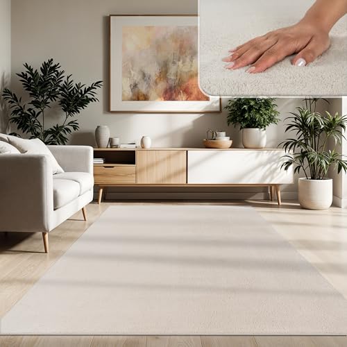 Paco Home Moderner Kuscheliger Wohnzimmer Teppich Kurzflor waschbar flauschig Weich Einfarbig Felloptik zeitlos stilvoll rutschfest pflegeleicht, Größe 140 x 200 cm, Farbe: Creme 4 Paco Home Moderner Kuscheliger Wohnzimmer Teppich Kurzflor waschbar flauschig Weich Einfarbig Felloptik zeitlos stilvoll rutschfest pflegeleicht, Größe 140 x 200 cm, Farbe: Creme 4