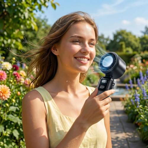 Image of OLV Mini Portable Hand Fan, 14000 RPM High Speed with Ice Frost Touch Mode, 2400mAh USB Rechargeable Battery, LED Battery Display, 90 Rotatable Mini Fan for Travel, Office, Makeup & Outdoor (Black)