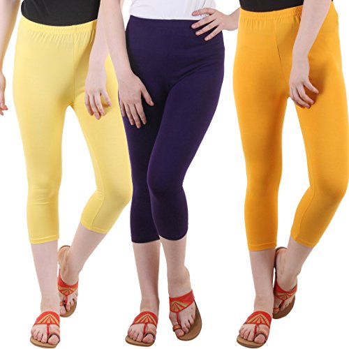 Image of DIAZ Women's Super Combed Cotton Elastane Stretch Slim Fit Printed Capri -Pack of 3
