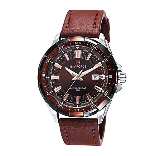 Preisvergleich Produktbild Domybest SONATA Herren Quarz Leder Uhr Wasserdicht Datum Freizeituhr (2)