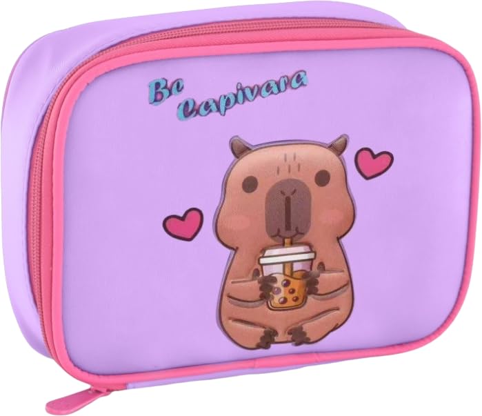 Estojo Box Escolar Penal Capivara Capacidade Grande 2026 Novo (Lilás)