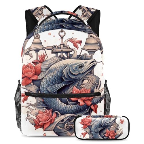 Sac à dos carpe rouge vintage chinois confortable pour soulager le dos des ados