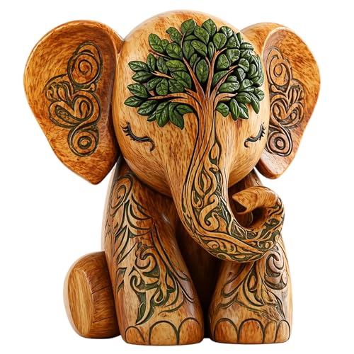 OhebEsx Elefant Deko Elefanten Dekoration Für Wohnzimmer Büro Und Garten Holzfiguren Kinder Deko Figuren 15 cm Größe Dekorative Elefanten Statue