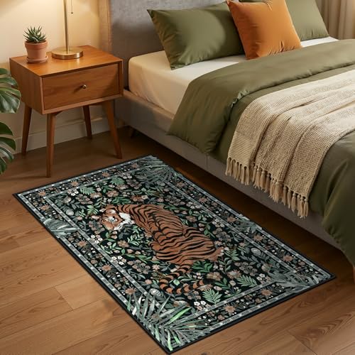 Hroza 3x5 Tiger Entry Area Rug, Washable Vintage Bedroom Throw Rug, Green by Hroza - Used condition - Image 3