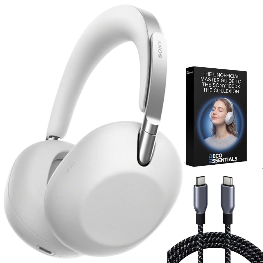 Sony 1000X THE COLLEXION Wireless Noise Cancelling Headphones Bundle with Deco Essentials 6 Ft Braided USB-C to C Cable + Deco Gear Unofficial Master Guide to the 1000X THE COLLEXION Headphones