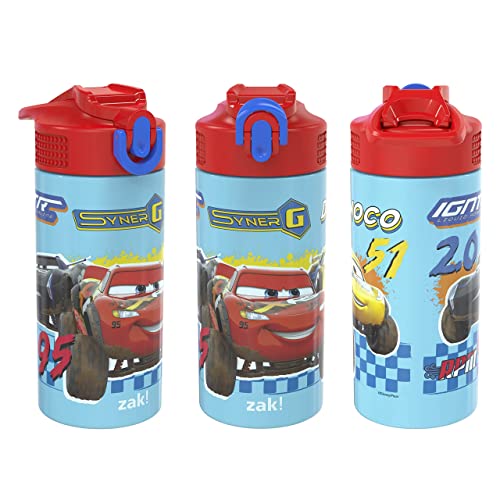 Zak Designs Disney Pixar Cars 14 Oz Double Wall Vacuum Insulated Thermal Kids Water Bottle, 18/8 Stainless Steel, Flip-Up Straw Spout, Locking Spout Cover, Durable Cup For Sports Or Travel #TOP6
