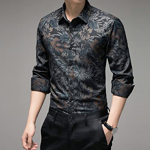 Men's Long Sleeve Slim Casual Floral Dress Shirts Stylish Flower Print Shirt Rose Printed Shirts Wedding Party2