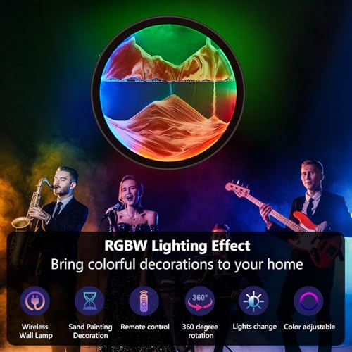 Image of Mtadmai17.6'' Moving Sand Art Liquid Motion Picture Rechargeable Battery Operated Wall Sconce 360 Rotate Color Changing Lamp Led Wall Art Sand Relaxing Craft for Bedroom Living Room Office-(Yellow)