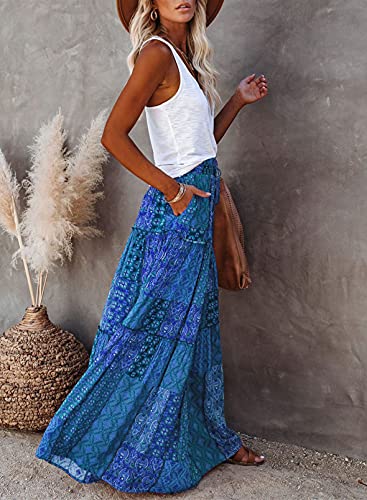 Happy Sailed HS5W65608-5-L Womens Retro Boho Printed High Waist Elastic Waist A Line Flowy Long Maxi Beach Skirts thumb #2