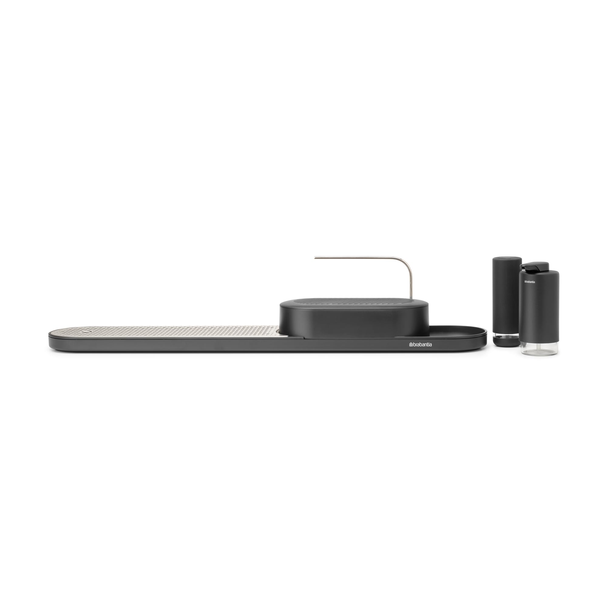 Brabantia - SinkStyle Organiser Set with Organiser, Drying Tray, Soap Dispenser, and Removable Stainless Steel Plate – Mineral Infinite Grey