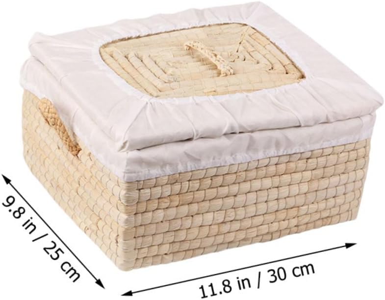 Woven Bread Basket with Lid 25x30x14cm Straw Material Insulated Steamed Bun Holder Kitchen Organizer Egg Storage Container for Home Dining and Serving
