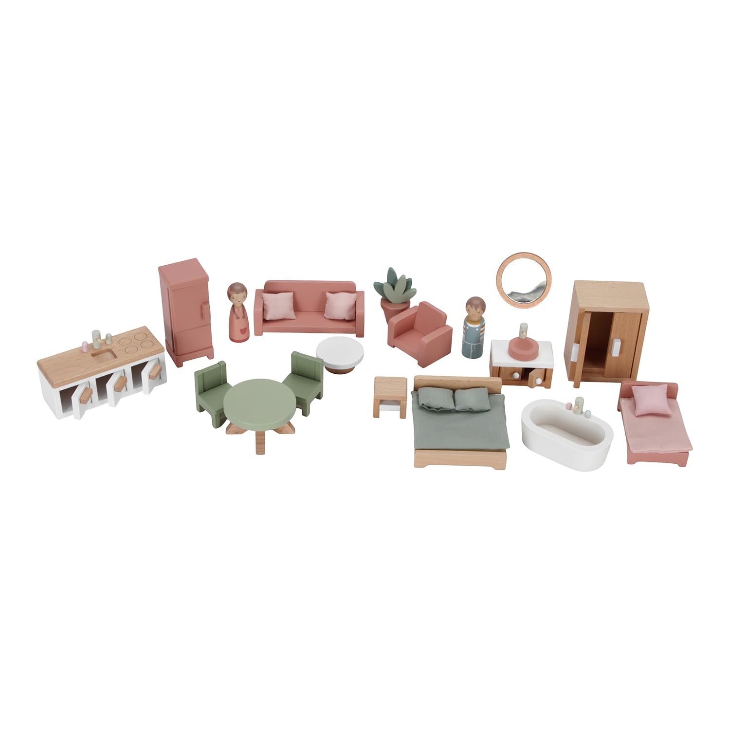 Little Dutch Casa de muñecas grande de madera desplegable con muchos accesorios, figuras de juego y muebles, color blanco y rosa