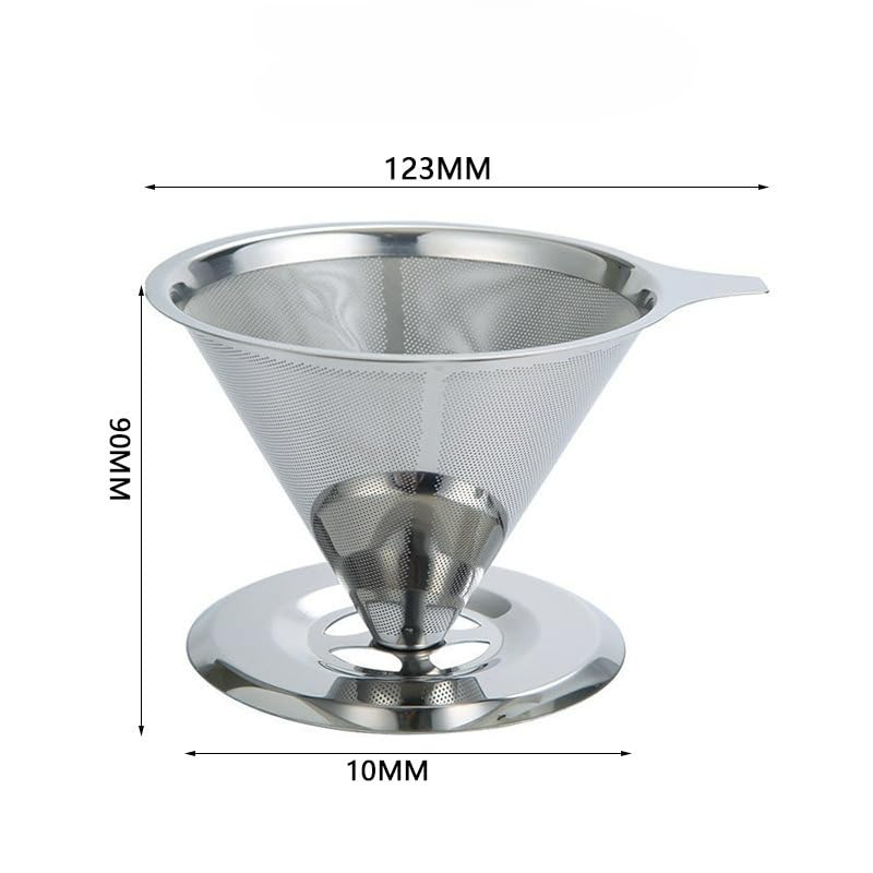 Gotero de café de acero inoxidable 304, filtro reutilizable sin papel para una taza, fabricante de malla fina, herramientas para el hogar (With a base L)