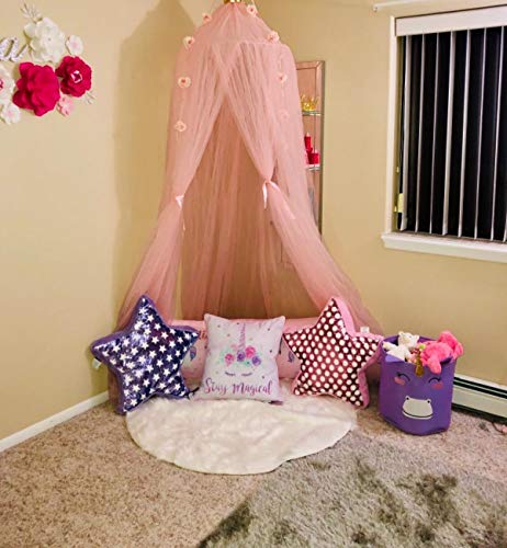 Oldpapa Princess Bed Canopy For Girls With Children Round Lace Dome Netting Curtains Mosquito Netting For Crib Up To Twin Size Girls Bed,Pink #TOP4