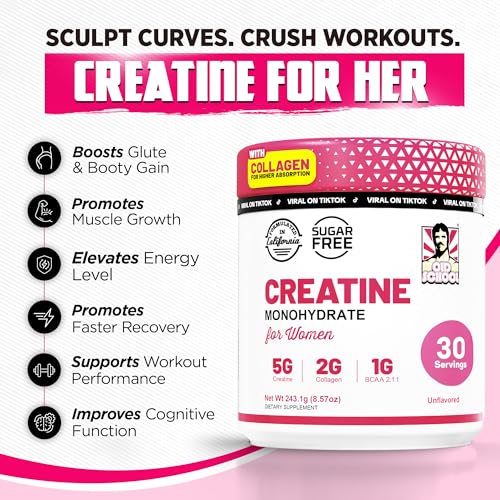 Old School Labs Creatine for Women – Post-Workout Supplement with 5000mg Creatine Monohydrate Powder, 2000mg Collagen & BCAA 2:1:1 for Strength Support & Recovery – Unflavored - 8.57 Ounce (Pack of 1) - Image 2