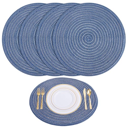 Juego de 4 Manteles Individuales Redondos de Algodón, 30 Cm Manteles Individuales Lavables Salvamantele Individuales Resistentes Al Calor Antideslizante, para Mesa de Comedor, Celebración de Boda