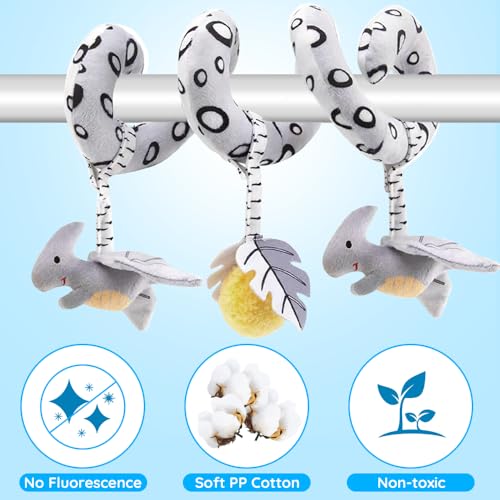 Image of Baby Hanging Toys for Stroller and Car Seat, Black and White High Contrast Sensory Plush with Rattle & Squeaker, BPA-Free, Soft Developmental Toy for Newborns & Infants 0-6-12 months (Dinosaur)