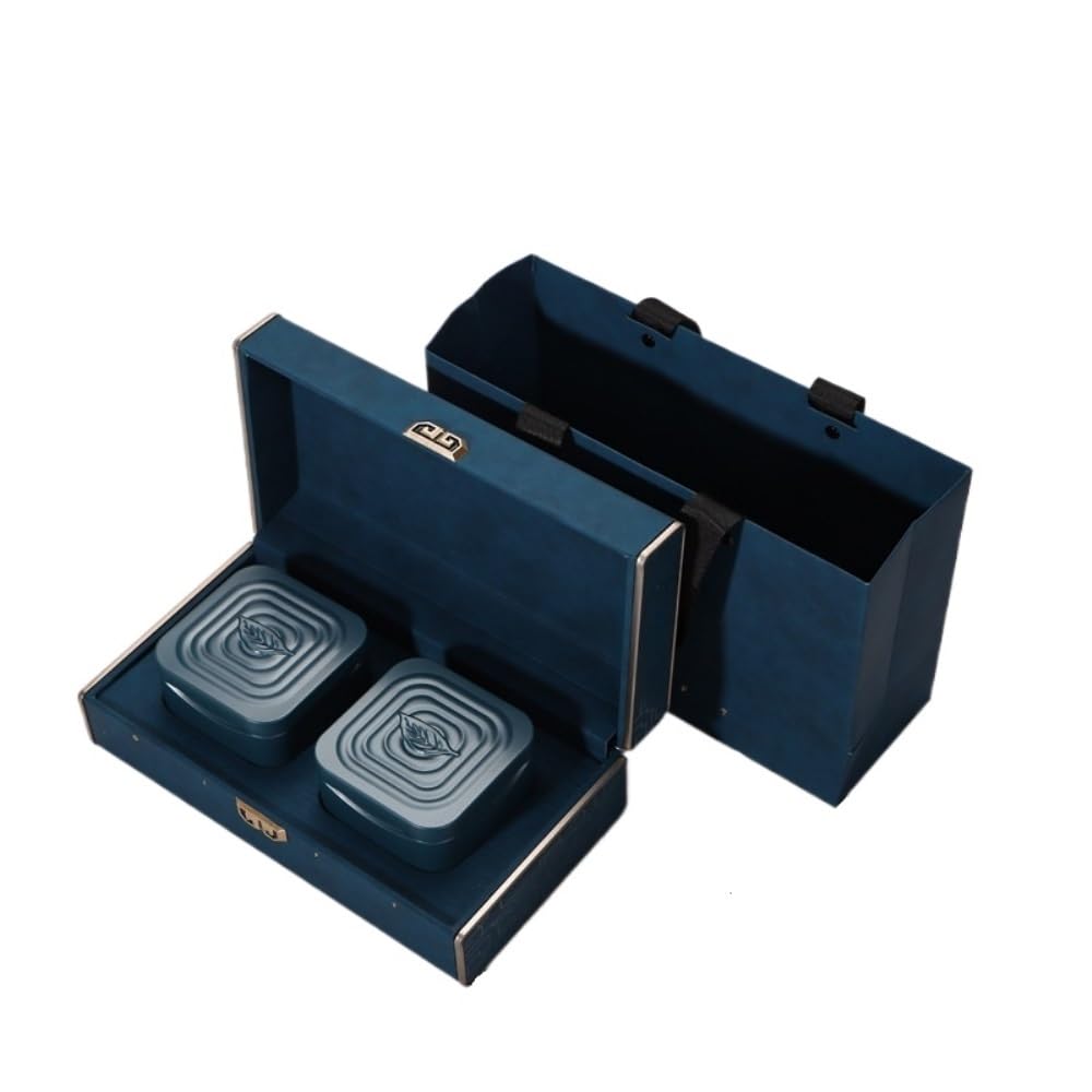 XYNSNDB Teedose, große Tee-Aufbewahrungsbehälter, Dosen, versiegelte Dosen, runde Eisendosen, Leere Dosen, Tee-Set, Doppeldosen/DREI Dosen, Geschenkbox-Set, Teedose (blau, Doppeldose)