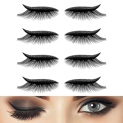 Reusable Glitter Eyeliner Stickers - 4 Pairs Aohcae Instant Self-adhesive Eye Line Strip Sticker Eye Makeup Tool Waterproof Quick Easy Application for Women Eye Beauty (black)