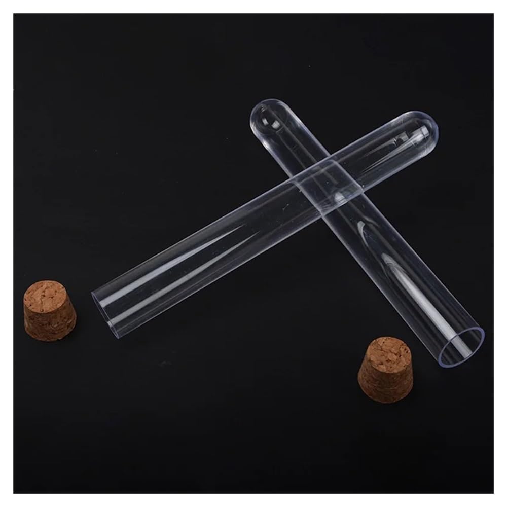 Sprzęt do przyrządów laboratoryjnych 50 szt. - 100 szt. 20 x 150 mm okrągłe dno przezroczysta plastikowa rurka z korkiem do naczyń laboratoryjnych (100 szt.)