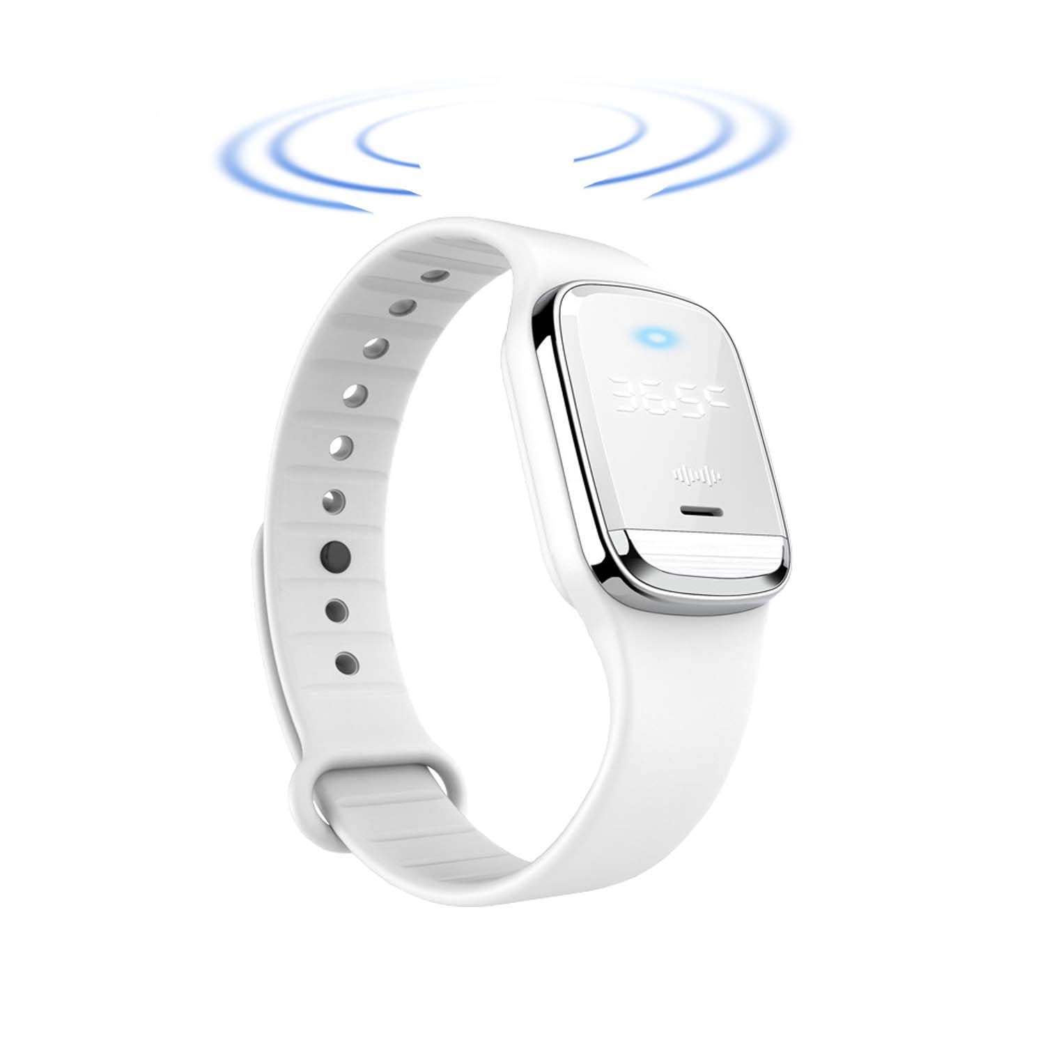 Pulsera Repelente de Mosquitos, Pantalla de Temperatura Corporal y Repelente de Mosquitos Ultrasónico Recargable por USB Impermeable para Adultos y Niños Interior y Exterior (Blanco)