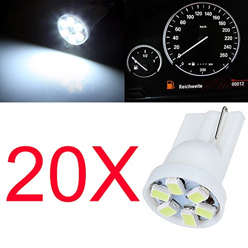 20 Pack 194 Led Bulb White, T10 168 912 W5W 2825 LED Bulb for Car Interior Lights Dome Map Light Trunk Door Light Dashboard Bulb License Plate Light Lamp, 3020 Chips 6SMD