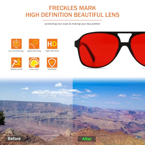 Image of Freckles Mark Vintage Retro 70s Sunglasses for Women Men Classic Large Square Aviator Trendy Glasses
