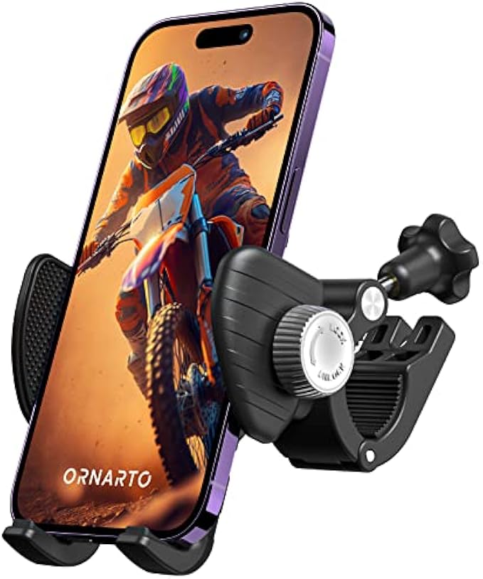 ORNARTO Bike Phone Holder Mount, 360° Rotatable Motorcycle Bicycle Phone Mount, Cell Phone Holder Handlebar Clamp for Scooter/Bike, Compatible with iPhone, Samsung, 2.17~3.54" Wide Phones, Black
