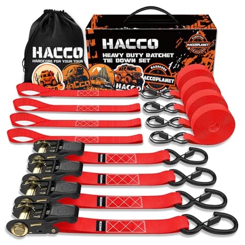 Haccoplanet Retractable Ratchet Straps 2-Pack - 10FT, 1763 Lbs Break Strength, With Soft Loops