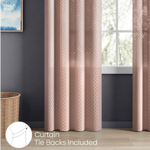 Image of haus & kinder Jacquard Sheer Door Curtains 7 Feet Long Pack of 2 Door Curtains, 7 Feet Curtains for Door, (Abstract Geometric Design, Warm Weave, 114x213cm)