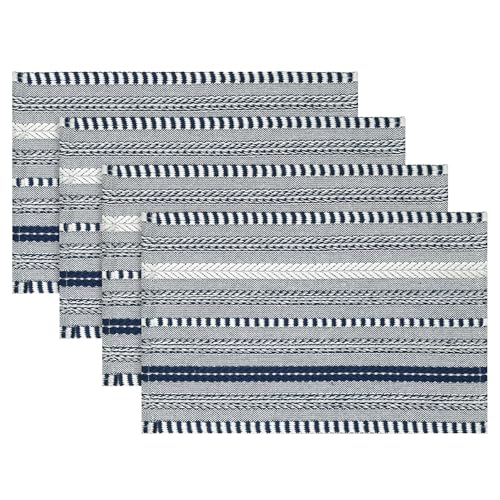 Artoid Mode Dark Blue Woven Braided Stripe Placemats Set of 4-12x18 Inch