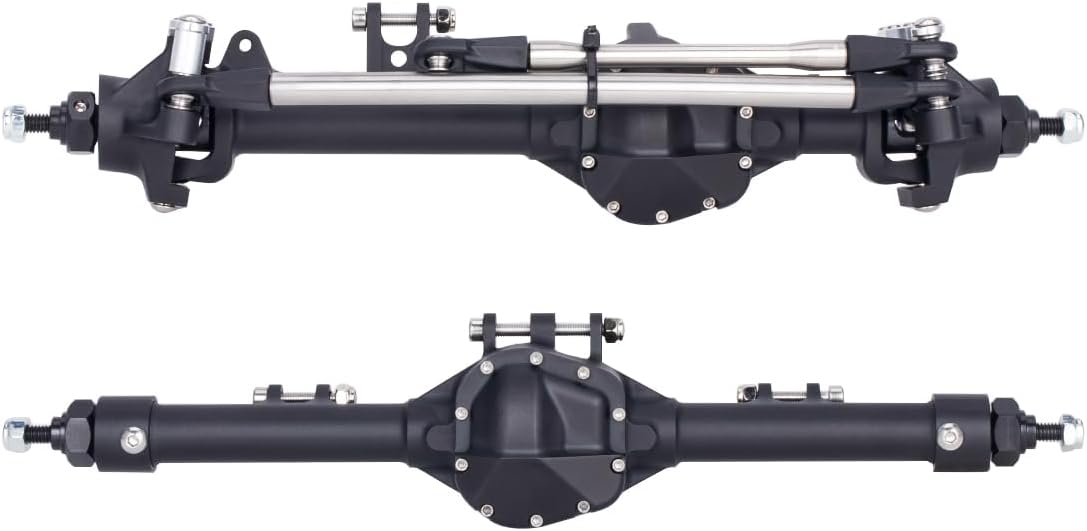 Aluminum Front Rear Offset Straight Axle Set One Piece Construction for 1/10 RC Crawler Axial SCX10 II VS4-10 Rock Trucks Parts (Front Rear Black)