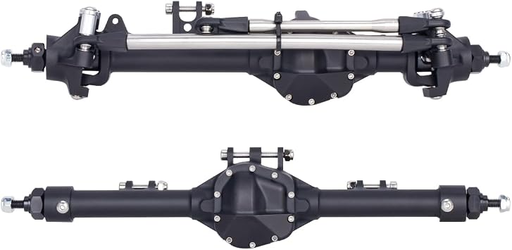 Aluminum Front Rear Offset Straight Axle Set One Piece Construction for 1/10 RC Crawler Axial SCX10 II VS4-10 Rock Trucks Parts Front Rear Black
