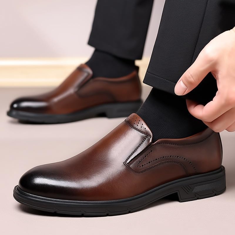 Men's Business Leather Shoes Breathable Wear-Resistant Plain Noodles Slip On Shoes Pointed Toe Comfortable Rubber Soft Sole Pointed Toe for Men3