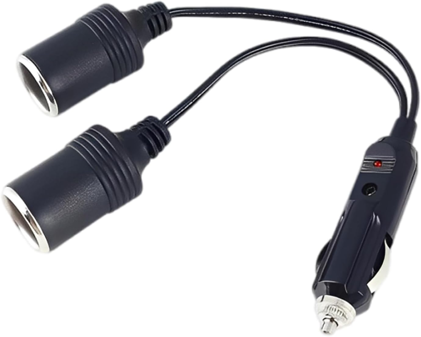 2-Way Cigar Socket, 12V/24V Car Compatible, Car Extension Socket, Automotive Cigarette Splitter, 1 to 2 Female Sockets, 2-Way Cigarette Lighter Splitter with Extension Cable and LED