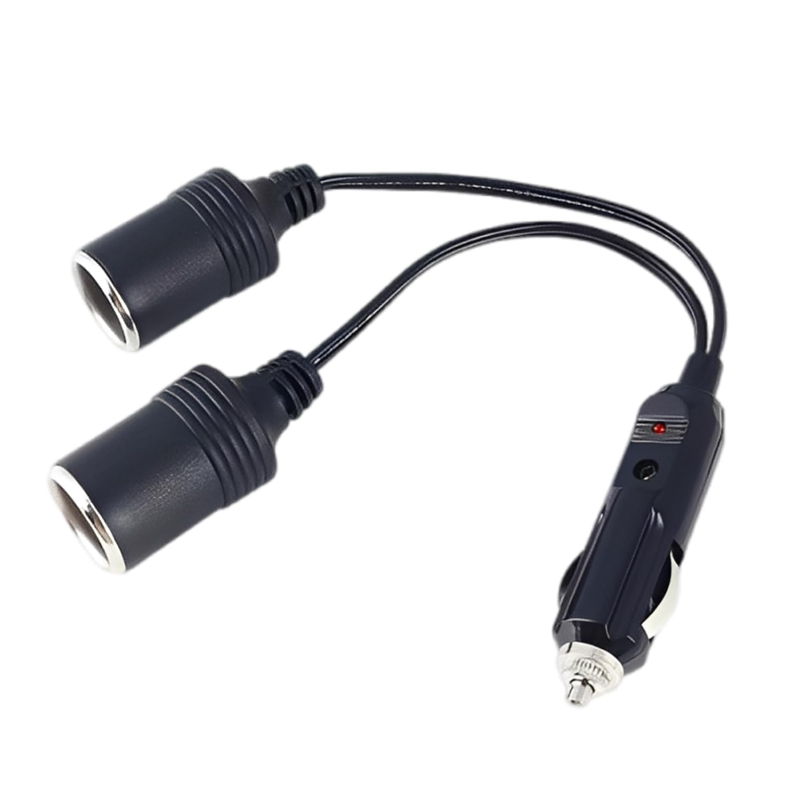2-Way Cigar Socket, 12V/24V Car Compatible, Car Extension Socket, Automotive Cigarette Splitter, 1 to 2 Female Sockets, 2-Way Cigarette Lighter Splitter with Extension Cable and LED