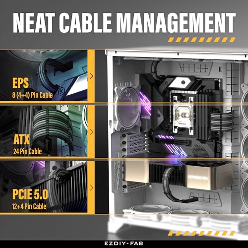 EZDIY-FAB 12VHPWR PSU Cable Extension Kit for RTX 50/40 Series,16AWG PCIE 5.0 Power Supply Cable Extension- 1x 24 Pin ATX /2X 8Pin (4+4) EPS / 1x12+4 Pin GPU,Sleeve Cable 300MM with Combs-Black Grey by EZDIY-FAB - Image 6