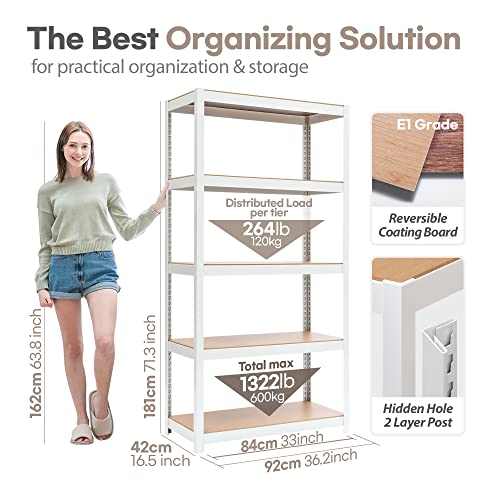 HOMEDANT HOUSE Reversible 5-Tier Adjustable Storage Shelving Unit Heavy Duty Organizing Shelf Metal Utility Rack Shelves for Kitchen, Pantry, Closet, Garage, Office, 36.2\" W x 16.5\" D x 71.3\" H, 4Pack - Thumbnail 2