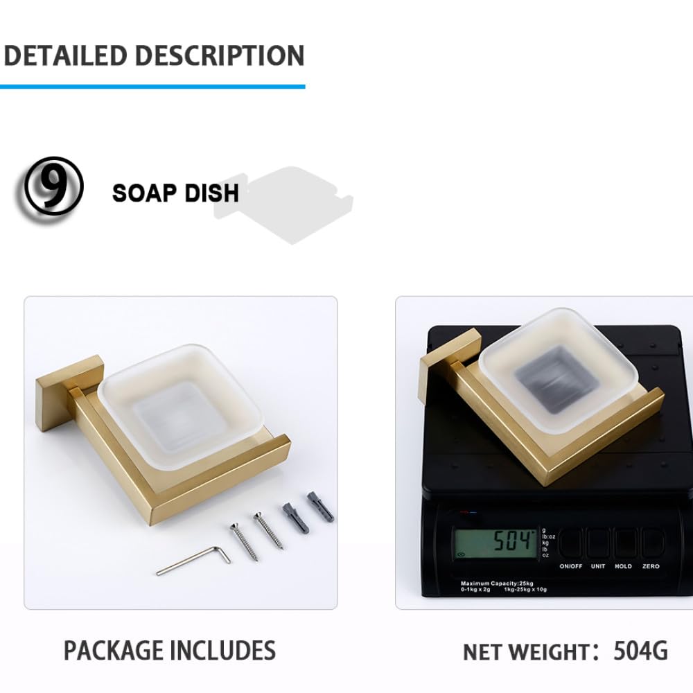 Juego de Accesorios de baño de Oro Cepillado Soporte de Rollo de Papel higiénico de Montaje en Pared Toallero Colgador de Batas Kit de Accesorios de Acero Inoxidable, jabonera BG