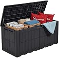 YITAHOME 110 Gallon Outdoor Deck Box, Waterproof Resin Storage Box with Lock, Lockable Patio Furniture Bin, 2-Person Bench Seating for Outdoor Cushions, Garden Tools & Sports/Pool Supplies, Dark Gray